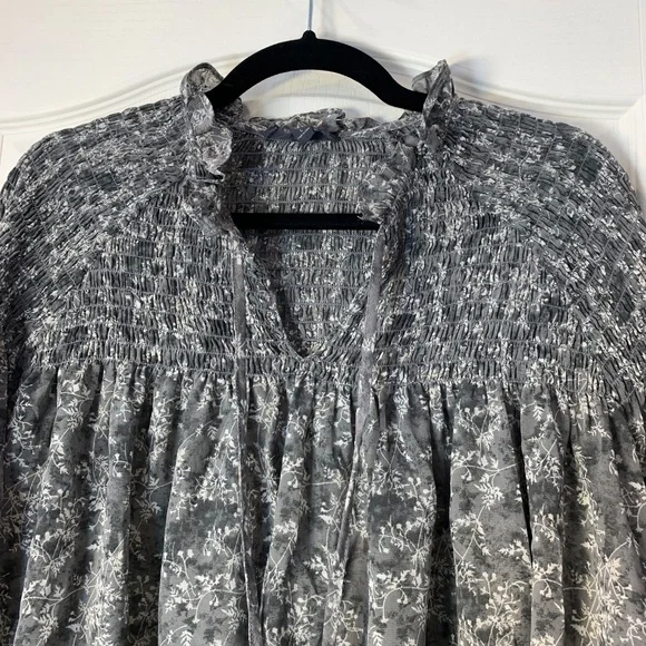 Grade & Gather Cottagecore Floral Sheer Blouse Grey Taupe Ruffle Long Sleeve L - Picture 4 of 10
